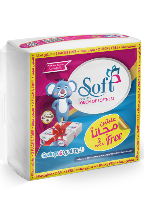 170-SHEETS---2-PLY---12-PACKS---FACIAL-TISSUES-NYLON-PACK محارم سحب سوفت 170 محرمة 10 اكياس + 2 مجانا - الصورة 1